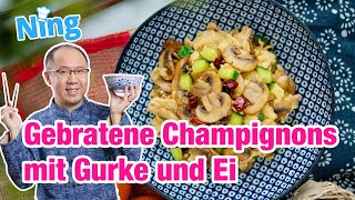 Wenige Zutaten und schnell gemacht Gebratene Champignons mit Gurke und Ei [upl. by Hertzfeld]