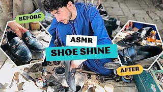 ASMR ULTIMATE SHOE SHINE MY OLD BLACK SHOE WITH HIS MAGICAL POLISHING STYLE [upl. by Nolrev342]