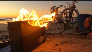 Portable Ammo can propane fire pit at the beach [upl. by Nwahsir]