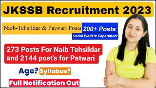 JKSSB New Posts 2023  JKSSB Naib Telsildar Recruitment 2023  JKSSB Social Welfare Recruitment 2023 [upl. by Sirac27]