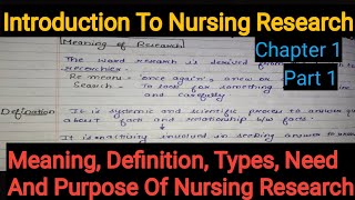 Notes Of Introduction To Nursing Research Chapter 1st DefinationTypes  Characterstics in Hindi [upl. by Nnaitak]