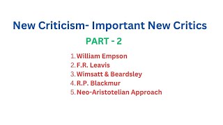 New Criticism Important New Critics PART2 [upl. by Hecht]