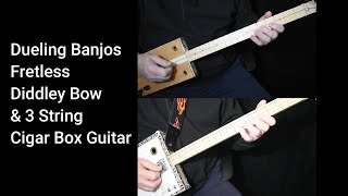 Dueling Banjos  Fretless 1 String Diddley Bow Djent Stick amp 3 String Cigar Box Guitar [upl. by Ibib]