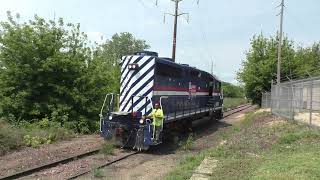 Illinois Railway 3500 works the steep grade of the hill track to interchange with UP [upl. by Alaet]