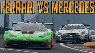 Gran Turismo Sport Fantastic Ferrari Vs Mercedes Fight [upl. by Ilhsa355]