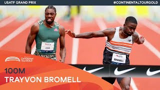 Travon Bromell holds off Noah Lyles in Eugene  USATF Grand Prix Continental Tour Gold [upl. by Postman]