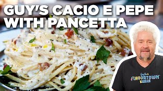 Guy Fieris Cacio e Pepe with Crispy Pancetta  Guys Big Bite  Food Network [upl. by Maise666]