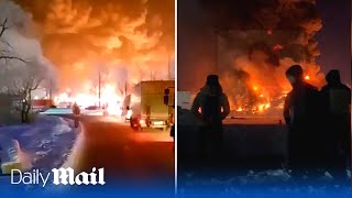 St Petersburg inferno 70 thousand square meter fire spreads across Wildberries warehouse [upl. by Ailaro]