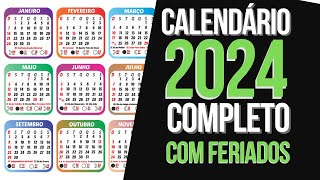 CALENDÁRIO 2024 COMPLETO COM FERIADOS NACIONAIS E LUAS DE 2024 [upl. by Anauqat]