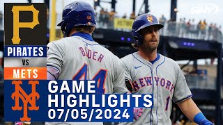 Mets vs Pirates 7052024  NY Mets Highlights  SNY [upl. by Atiekahs]