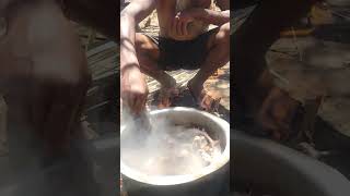 Hadza hunter cooking a baboon meat for lunch hadzabe cooking shorts [upl. by Eimot]