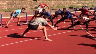 Séance souplesseétirements  Olivier Vallaeys  Stage Equipe de France Athlétisme  Boulouris 83 [upl. by Ymrej334]