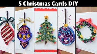 🎄DIY 5 Paper Quilling Christmas Cards  Tree Wreath Ornaments  Art Ideas [upl. by Yelnoc822]