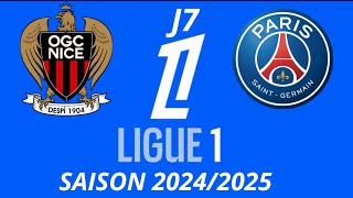 OGC Nice vs PSG 7ème journée de ligue 1 McDonalds 20242025 [upl. by Adnovoj125]