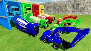 TRANSPORTING COLORED SCANIA MIXER TRUCKEXCAVATOR TO GARAGE WITH MERCEDES TRUCK [upl. by Stent57]