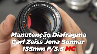 Manutenção Diafragma Carl Zeiss Jena Sonnar 135mm F35 MC [upl. by Aneral]