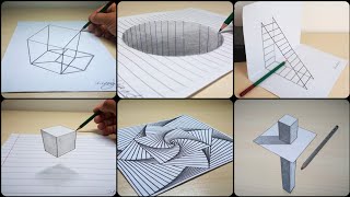 6 easy 3d drawing tutorials  3d drawing for beginners stepbystep [upl. by Brocklin925]