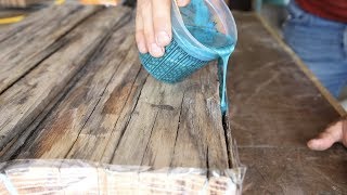 DIY Farmhouse Dining Table w Epoxy Inlays Using Reclaimed Barnwood [upl. by Lerret]