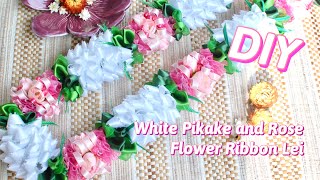 How To Make This Beautiful White Pikake and Rose Flower Ribbon Lei [upl. by Nnayrrehs]