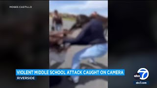 Disturbing video shows student violently attacking another student at middle school in Riverside [upl. by Eerpud]