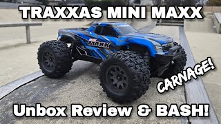 Traxxas MINI MAXX Unboxing Review amp BASH [upl. by Oluap]