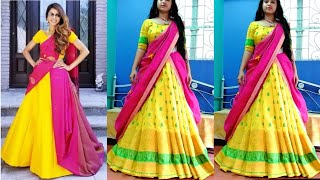 দুটো শাড়ি দিয়ে লেহেঙ্গা পরুনdouble saree draping lahenga stylelahenga style saree draping [upl. by Agate]