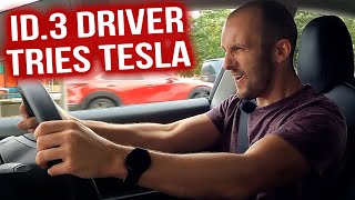 A Volkswagen ID3 Driver Tries A Tesla For The First Time [upl. by Oniotna785]