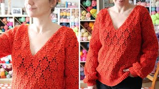 Crochet Easy V Neck Sweater Pattern  Beginner Friendly Tutorial [upl. by Hailey]