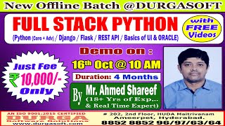 FULL STACK PYTHON Offline Training  DURGASOFT [upl. by Urbain]