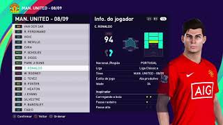 MANCHESTER UNITED 0809  PES 2021 SEASON UPDATE  OPTION FILE  TIMES CLÁSSICOS EUROPA [upl. by Adnaloy]