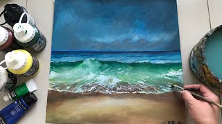 Super Easy Seascape Painting Tutorial for Beginners Using Acrylics Cheryl Navarro [upl. by Eillat]