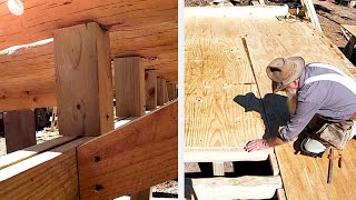 Girder and Subfloor  Dovetail Log Cabin Build Ep 18 [upl. by Clemens]