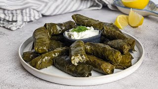 Greek Dolmades  Stuffed Grape Leaves Vegetarian  Παραδοσιακά Ντολμαδακια Γιαλαντζί [upl. by Chesna220]