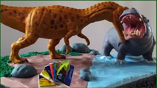 SUCHOMIMUS VS HIPPOPATAMUS WITH CLAYPLASTILINA Jurassic World Chaos Theory [upl. by Bullen]