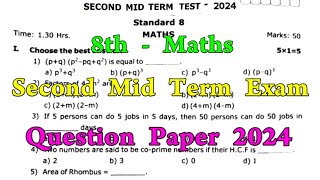 8th Maths 2nd Mid term question paper 2024  8th Maths Second mid term question paper 2024 Original [upl. by Oxford]