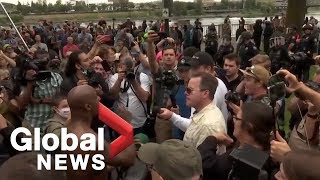 Farright antifascist marchers clash in Portland [upl. by Naejamron]