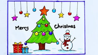 christmas drawingmerry Christmas drawingchristmas poster drawingeasy Christmas drawing [upl. by Ronnholm1]