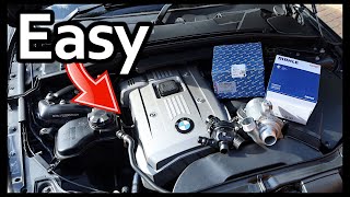 BMW N52 Waterpump amp Thermostat Replacement THE EASY WAY [upl. by Iffar]