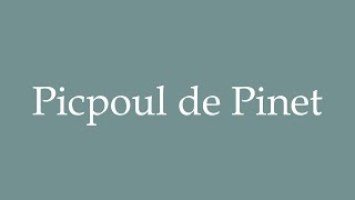 How to Pronounce Picpoul de Pinet Correctly in French [upl. by Kirst]