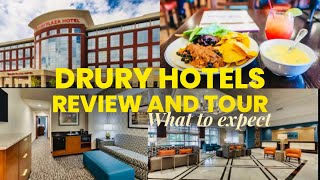 Drury Hotel Review perks and Tour Free Breakfast kickback dinner and drinks and suite room tour [upl. by Sukcirdor]