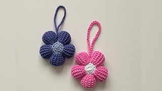 Crochet  Flower KeyringKeychain  Tunisian Crochet [upl. by Yluj]