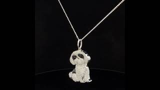 925 Sterling Silver 1 14 Cttw Diamond Shih Tzu Dog Pendant Necklace 18 inch Black and IJ Color [upl. by Madox]