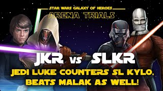 JKR  Jedi Luke defeat SL Kylo Ren Full FO Malak also  SWGOH JKL vs SLKR Counter [upl. by Coralie252]