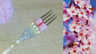 Cherry Blossom Easy And Simple With a Fork Woolen Flower For Beginners [upl. by Abernathy]