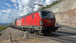 ÖBB Vectron high power Starting a train uphill [upl. by Nahtanhoj]