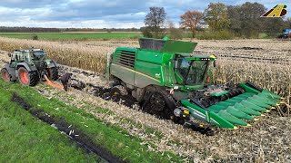 Extrembedingungen Körnermaisernte 2023 Raupen Mähdrescher vom Lohnunternehmen mud fight Corn Harvest [upl. by Gaivn]