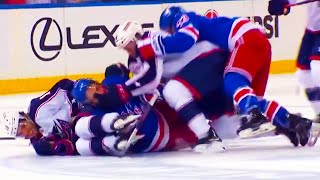 Vincent Trocheck Open Ice Hit on Johnny Gaudreau HUGE FIGHT FULL CLIP Rangers vs Blue Jackets [upl. by Durwood]