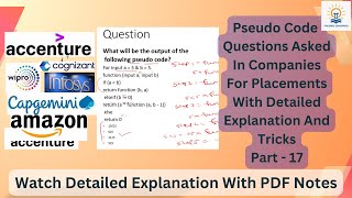 Pseudo Code For Infosys Capgemini Accenture Part 17 itjobs pseudocode interviewquestions [upl. by Yram998]