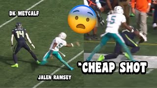 DK Metcalf Vs Jalen Ramsey 🤬 CHEAP SHOTS WR vs CB Seahawks vs Dolphins 2024 highlights [upl. by Gwynne]