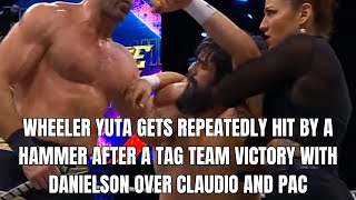 Wheeler Yuta gets repeatedly hit by a hammer after a tag team victory with Danielson AEW Dynamite [upl. by Ieso]